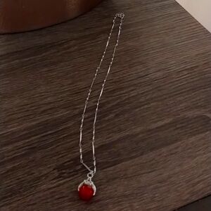 Carnelian and Silver Chain Necklace